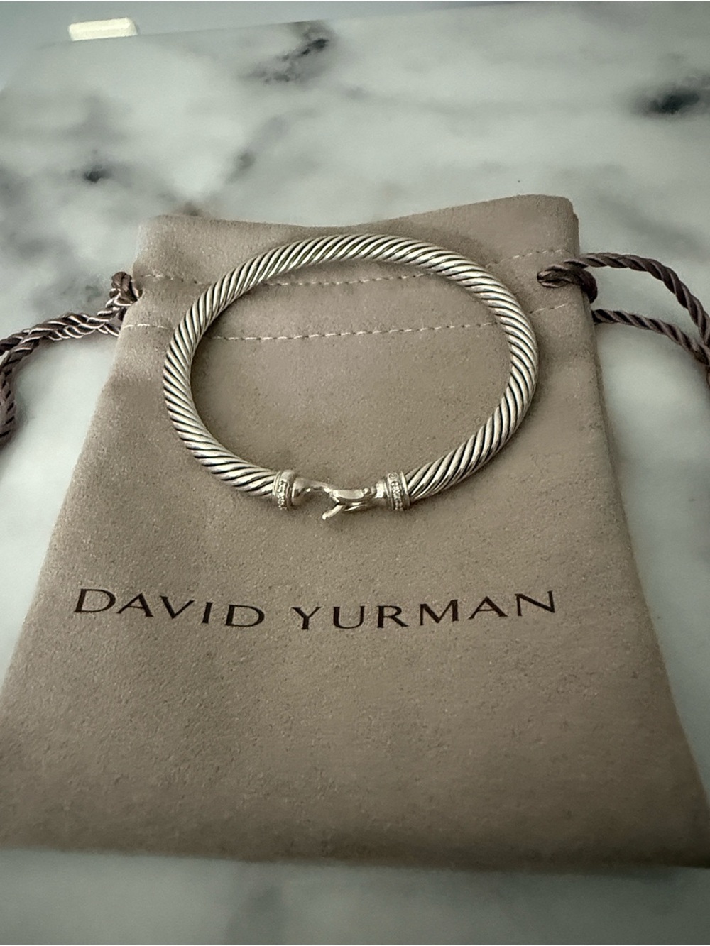 David Yurman Silver Twisted Cable Bracelet with Hook Clasp